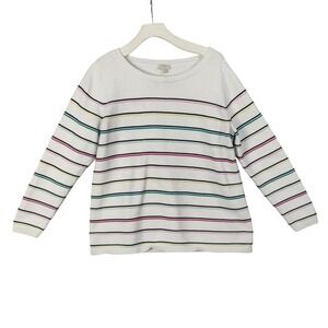 Talbots Rainbow Striped Knit Cotton Sweater Womens XL Long Sleeve Crew Neck Cozy